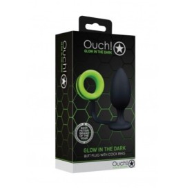 Plug con anello fallico Butt with Cock Ring GitD Neon Green/Black -...