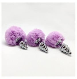 Plug anale con coda Metal Anal Fluffy Twist Plug S purple - Plug An...