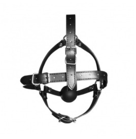 Imbracatura viso con morso Head Harness with Solid Ball Gag Black -...