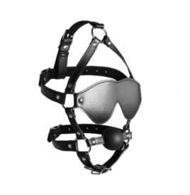 Imbracatura viso con maschera occhi e morso Blindfolded Head Harnes...