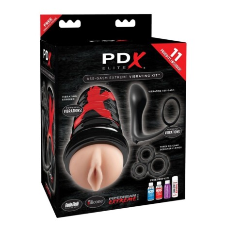 Set Masturbatore Elite Ass Gasm Vibrating Kit anello e plug - Mastu...