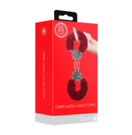 Furry Metal Hand Cuffs - Red - Manette - Sexy Shop Ingrosso