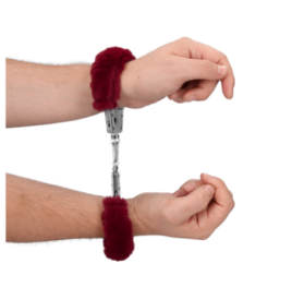 Furry Metal Hand Cuffs - Red - Manette - Sexy Shop Ingrosso