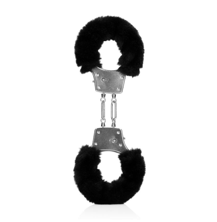 Furry Metal Hand Cuffs - Black