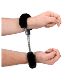 Furry Metal Hand Cuffs - Black - Manette - Sexy Shop Ingrosso