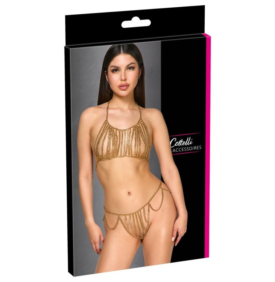 Completo lingerie erotica in metallo con strass Cottelli